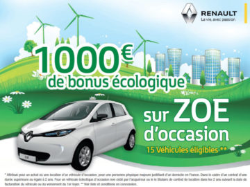 1000€ de bonus écologique sur les Zoé d’occasion