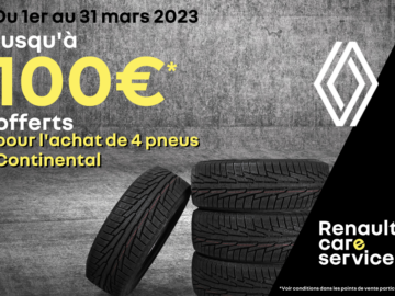 Offre Renault : jusqu’à 100€ offerts sur les pneus Continental